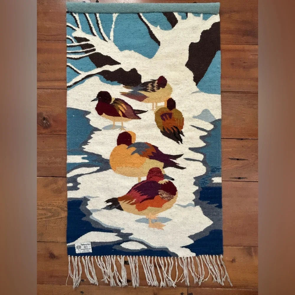 Colorful Wool Duck Tapestry from Tapisseries‎ de la Mare Handwoven wool